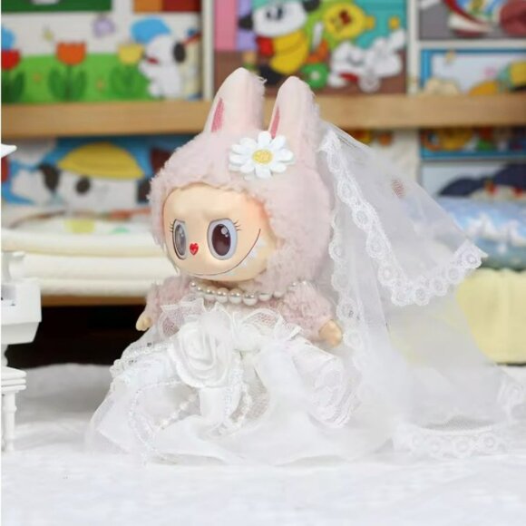 Labubu Wedding dress with pears and vail 3 pc set no doll - Picture 12 of 12